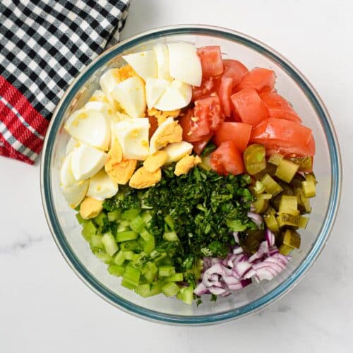 Cottage Cheese Salad ingredients in a bowl.