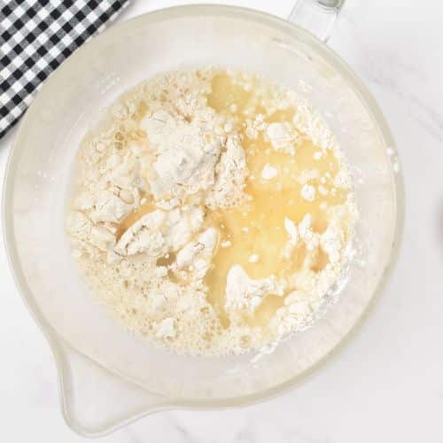 Flour and water in a mixing bowl.