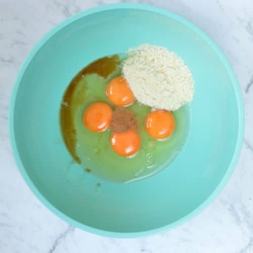 Almond Flour Crepe batter ingredients in a mixing bowl.