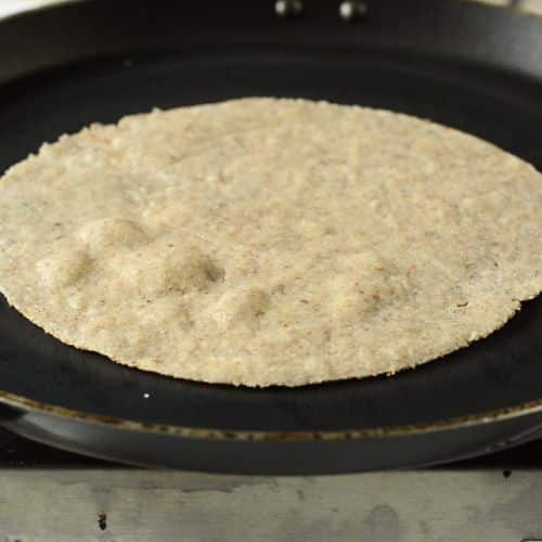 Baking Almond Flour Tortilla on a crepe pan.