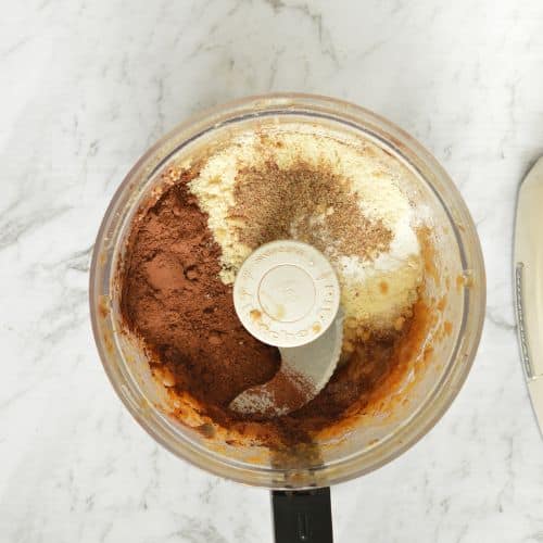 Date Brownies ingredients in a food processor.