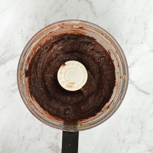 Processed date brownies batter in a food processor.