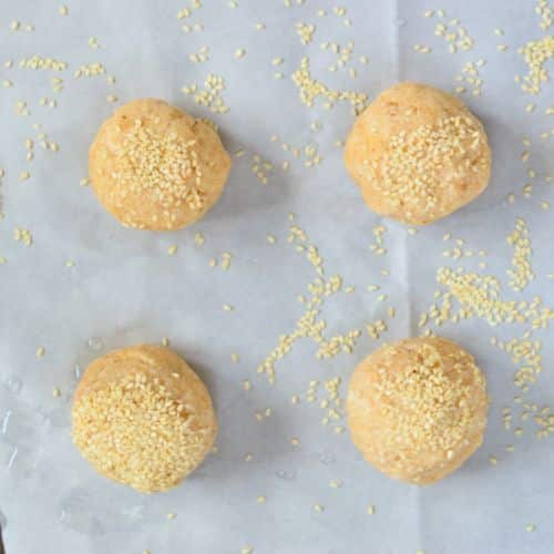 Keto Bread Rolls on a baking sheet, ready to bake,