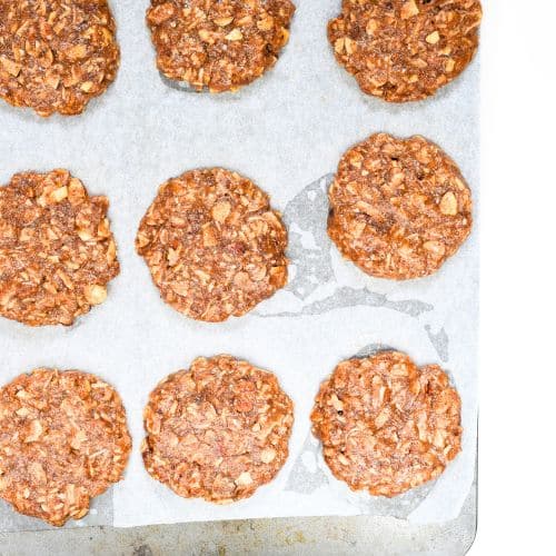 Keto Breakfast Cookies ready to bake on a cookie sheet.