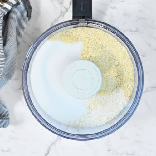 Keto Coconut Cookies ingredients in a food processor