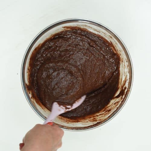 Keto German Chocolate Cake batter in a mixing bowl.