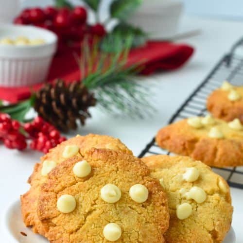 Keto Macadamia Cookies cooling down on a wire rack.